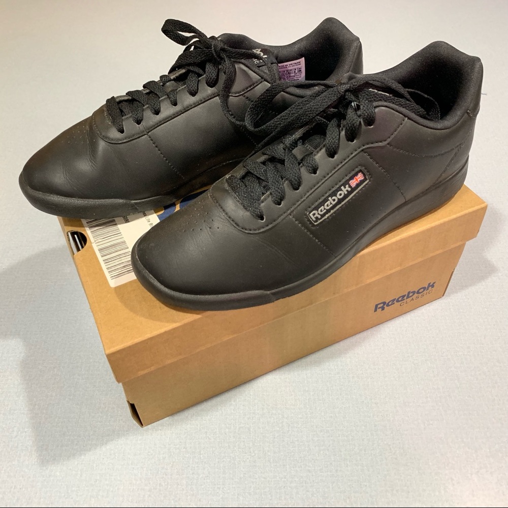 Black, Reebok classic sneakers.